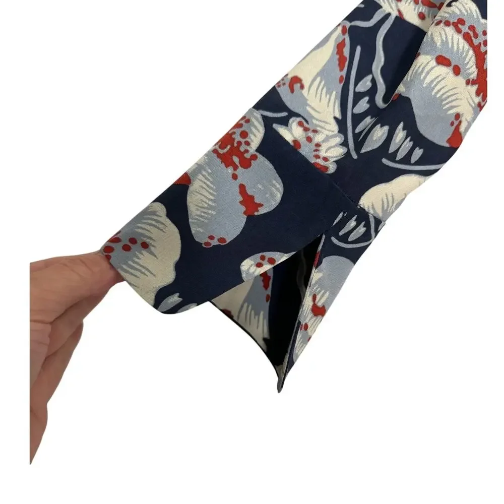 Tory Burch Navy Blue Floral‎ Print Silk Blouse Size 6